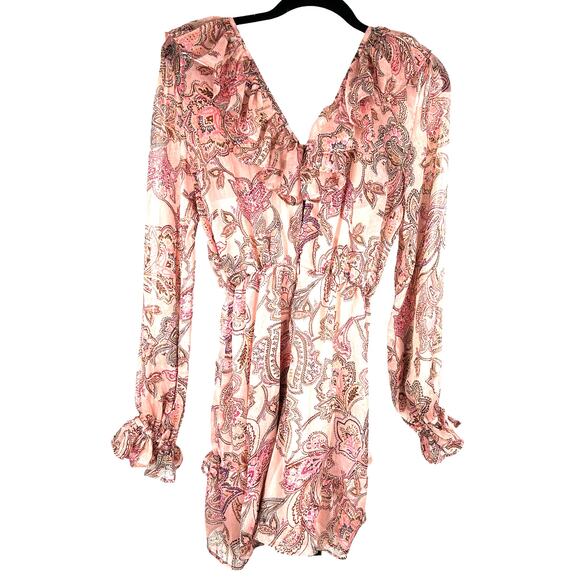 NEW ASOS Peach Floral Long Sleeve Romper Ruffle Neckline Size 6 - Picture 5 of 5